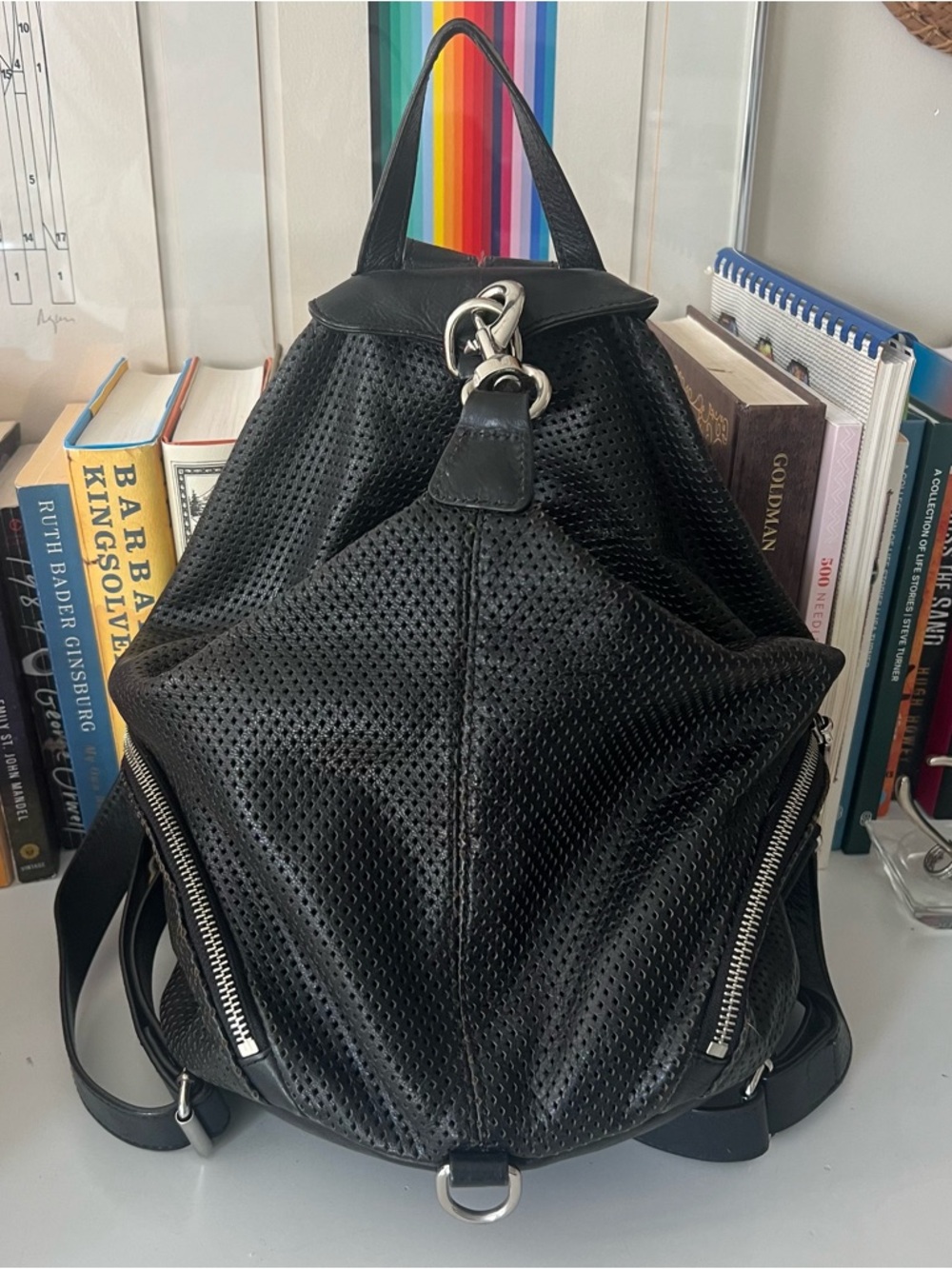 Rebecca Minkoff Julian Perforated Black Leather Backpack - 10x6x13 in.